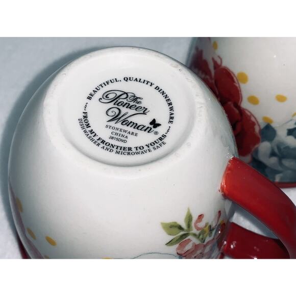Set of 2 Pioneer Woman Stoneware Blossom Jubilee Floral Coffee Tea Mug Cup 16 Oz - Picture 6 of 6